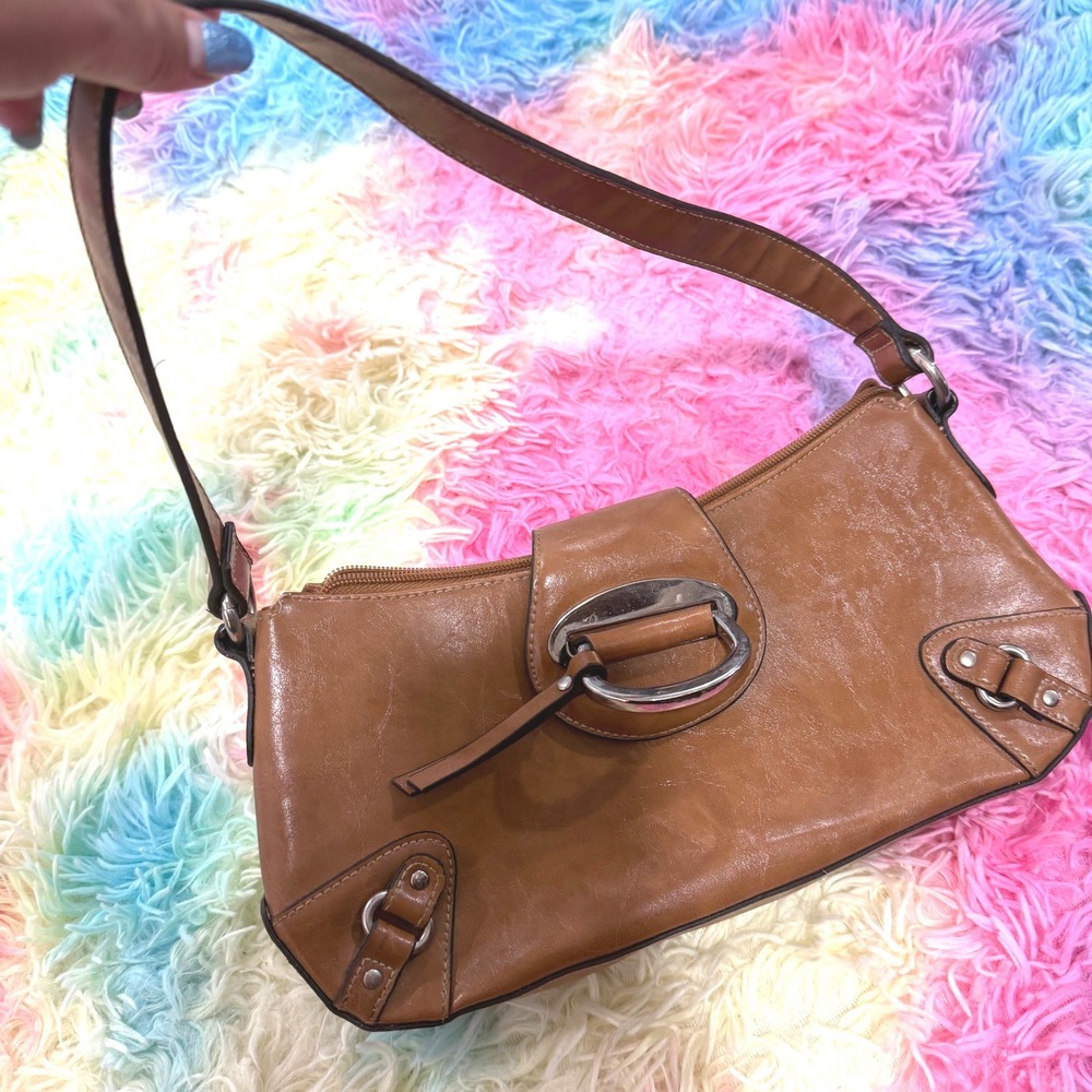 Hillard & Hanson Shoulder Bag Women Small Brown Y2K Baguette Buckle